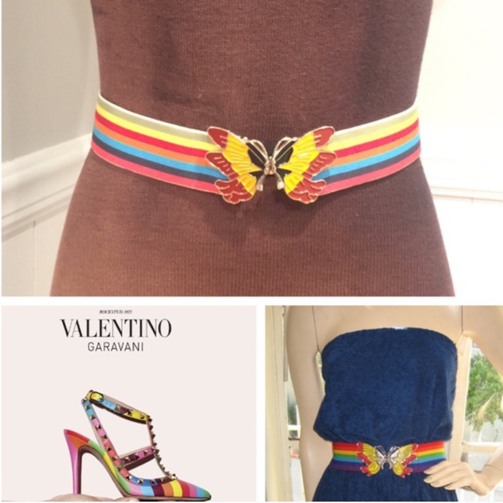 Valentino Garavani Striped Butterfly Belt